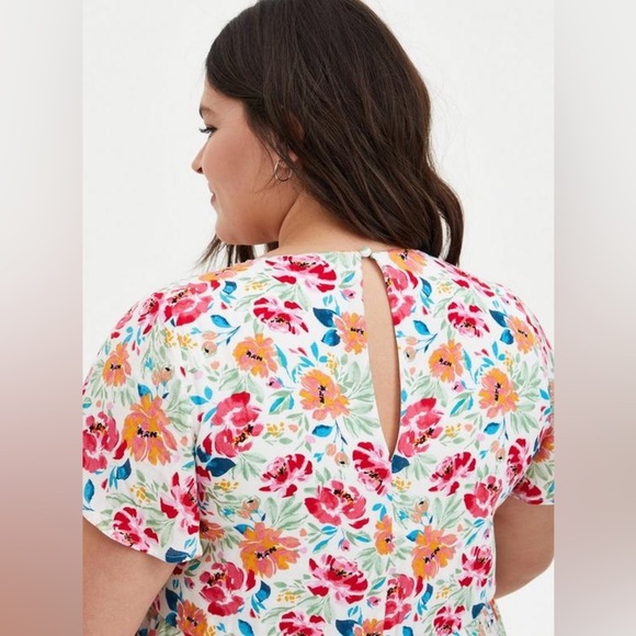 Torrid Floral Hi-low Flutter Sleeve Ivory Gauze Button Front Tea-Length Dress 3X - Picture 4 of 15